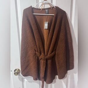 Vince Camuto NWT Brown Sherpa Wrap W Tie- One Size